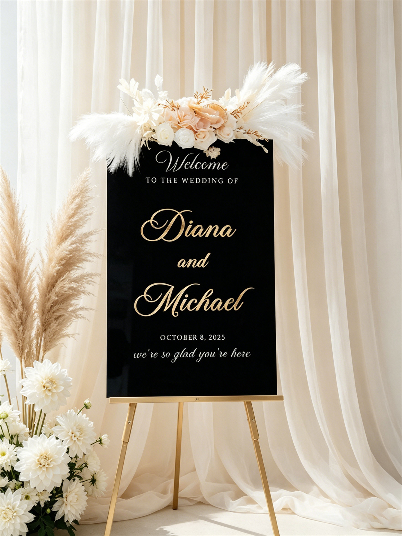 Luxury Golden Letter Black Acrylic Wedding Sign